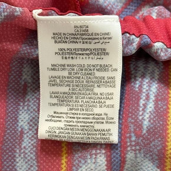 BCBGMAXAZRIA Chiffon Romper Soren Print RollTab Sleeve Pink Coastal Beach Chic - Picture 11 of 13